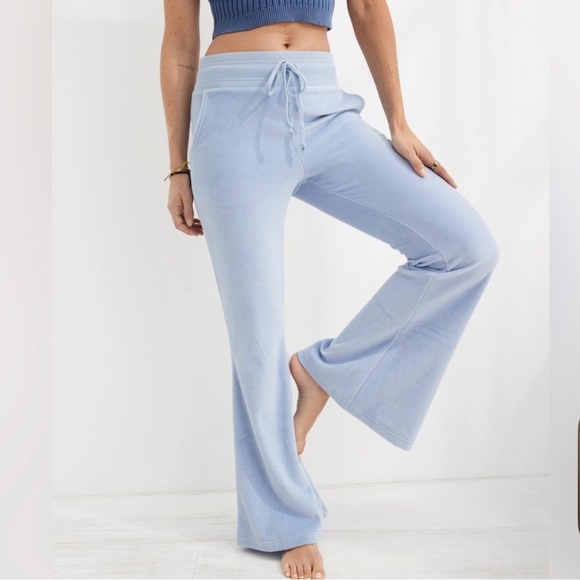 aerie Pants - NWOT AERIE Blue Velour Flare Pants
